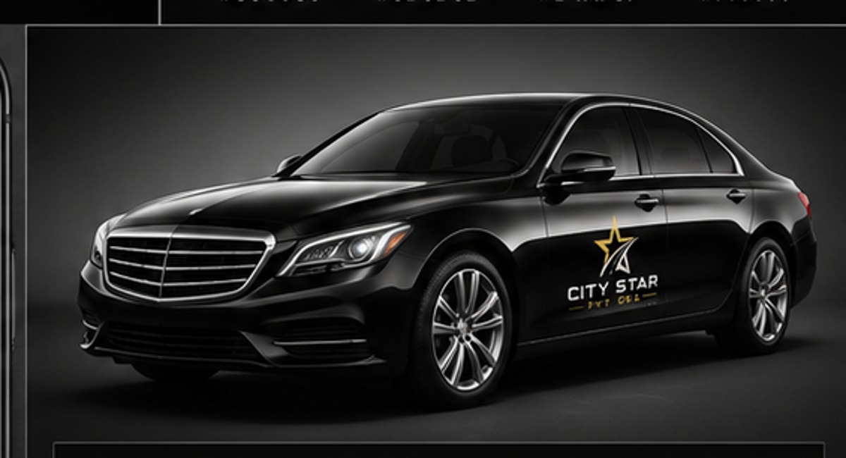 Professional black sedan airport transportation